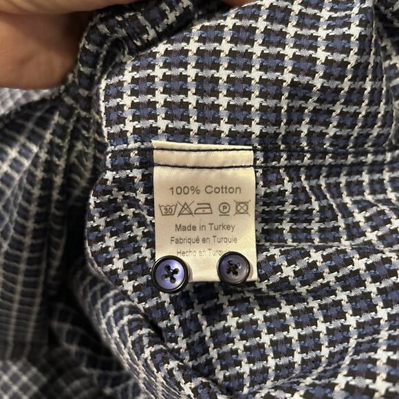 7 Downie Men’s Button Down Shirt Contrast Cuff Size 3X Blue Plaid Textured - Picture 8 of 9